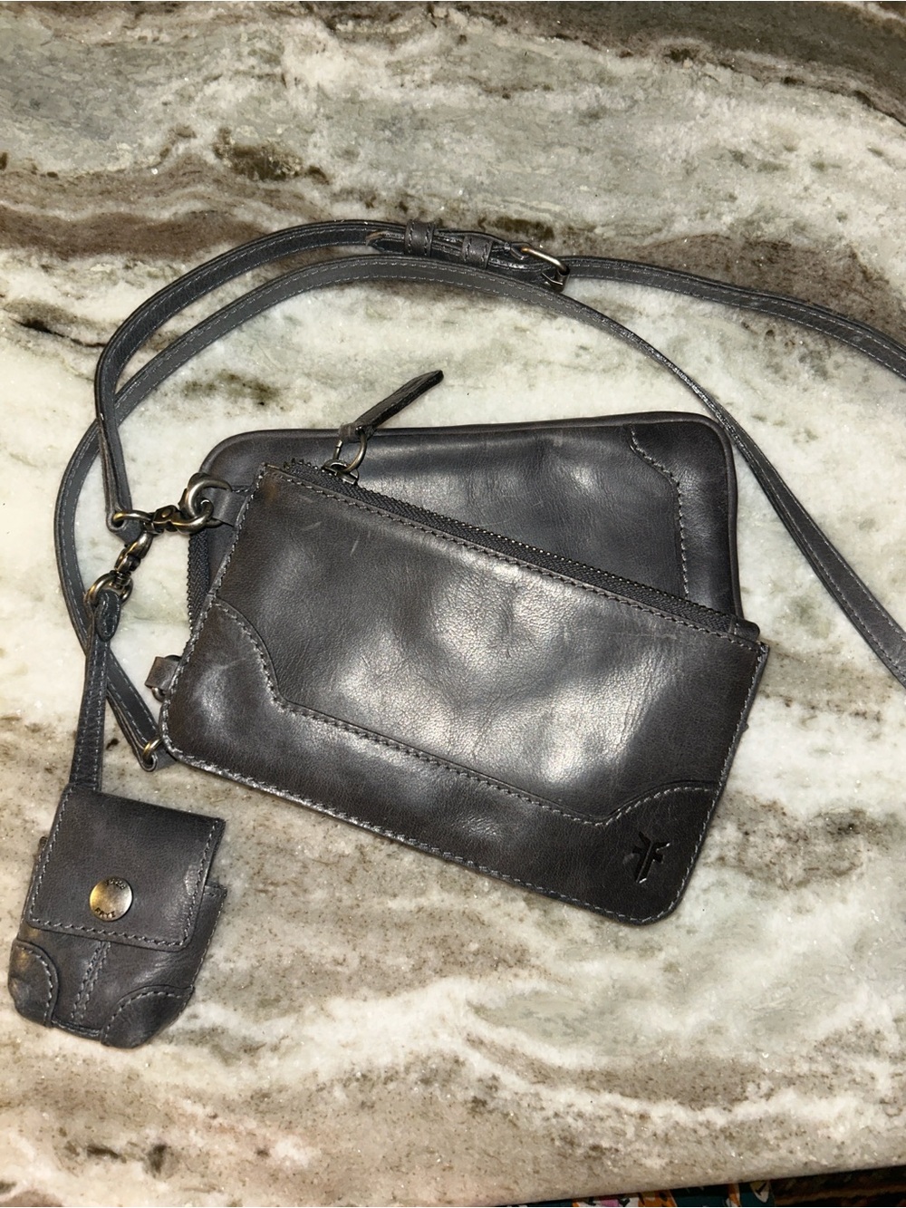 Frye Black Leather Crossbody Wallet Trio with Mini Pouch